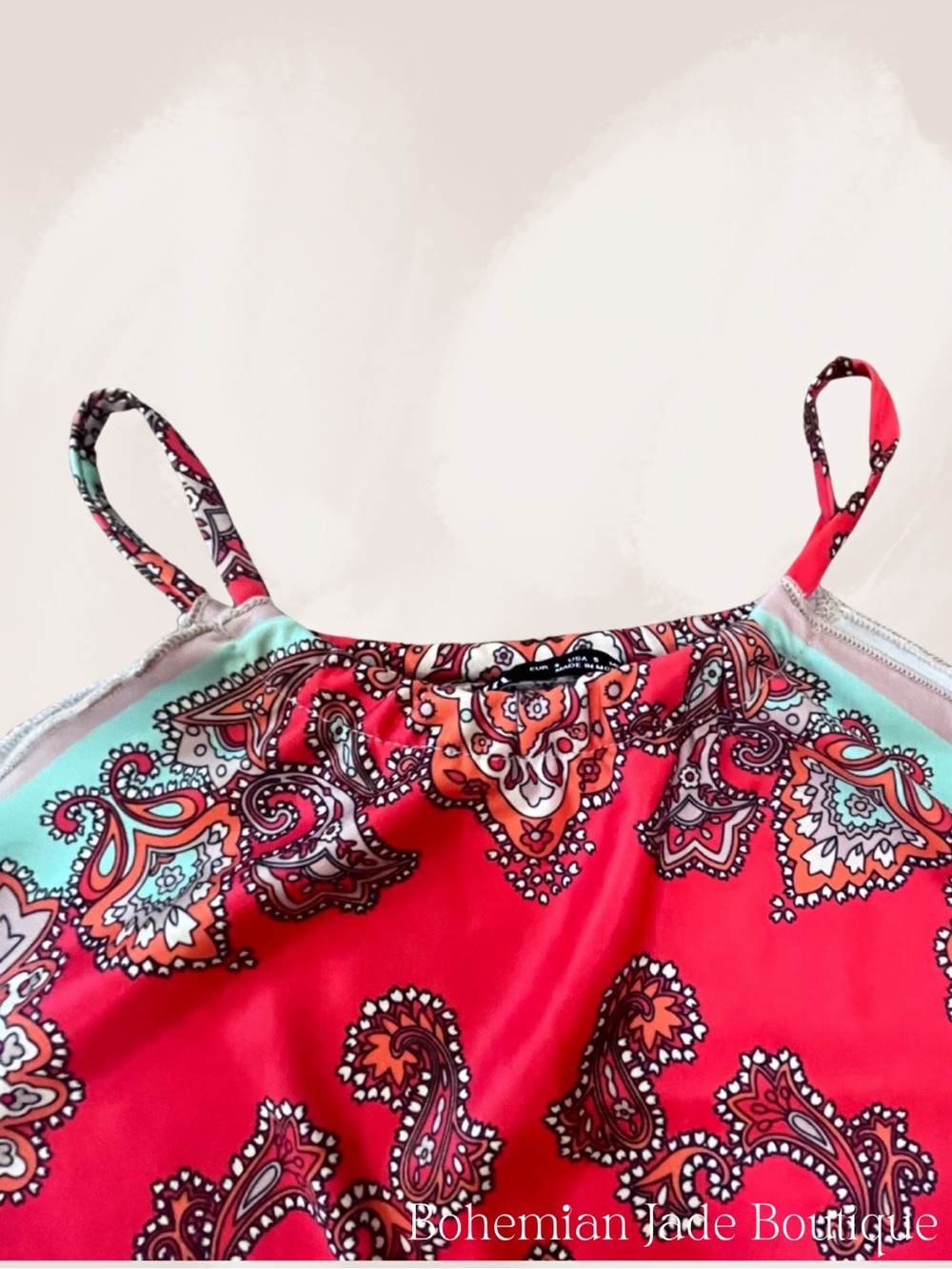 Zara Paisley Scarf Tank Top Red Mint Handkerchief Hem Women’s Small - Picture 5 of 6
